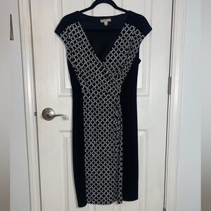 Chic Black and White Geometric Midi Dress